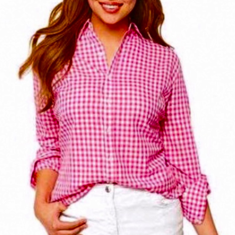 Crown & Ivy Pink White Button Down Shirt Top Nwt